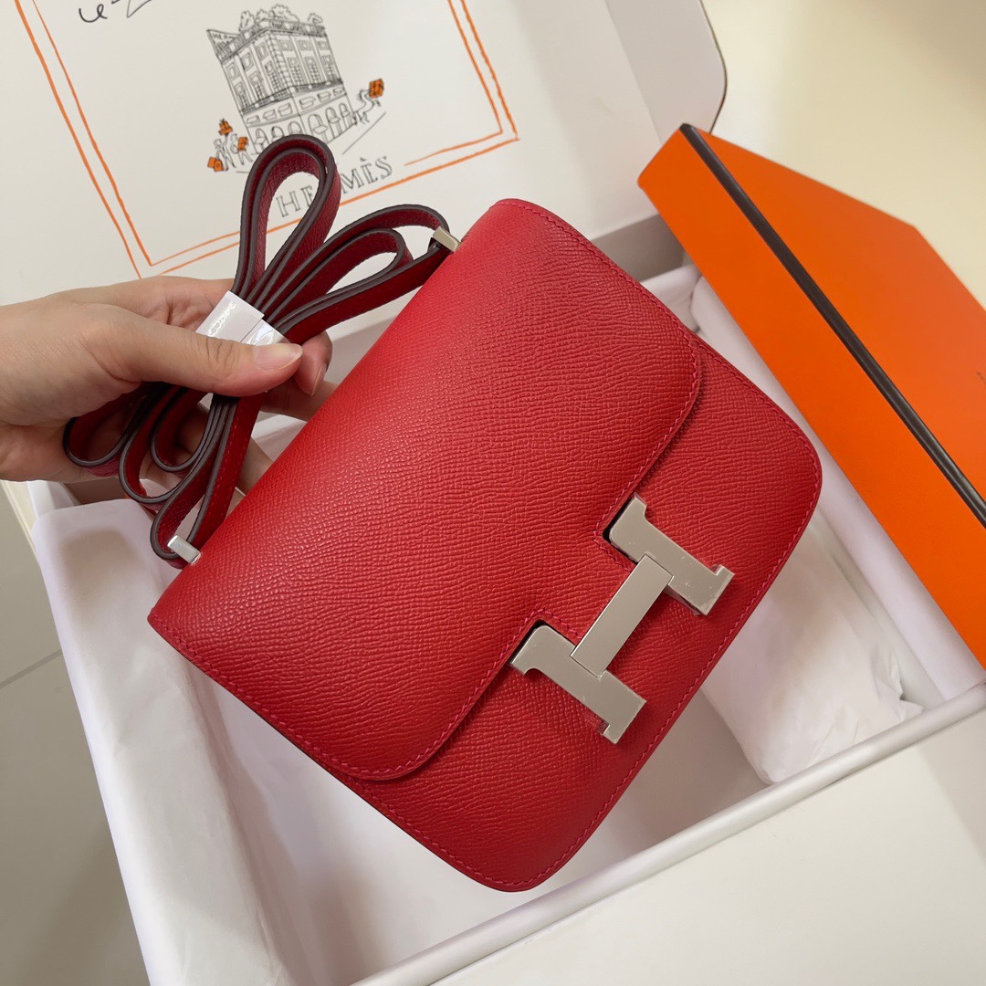 Hermes Constance 18 Mini Shoulder Bag In Red Epsom Leather